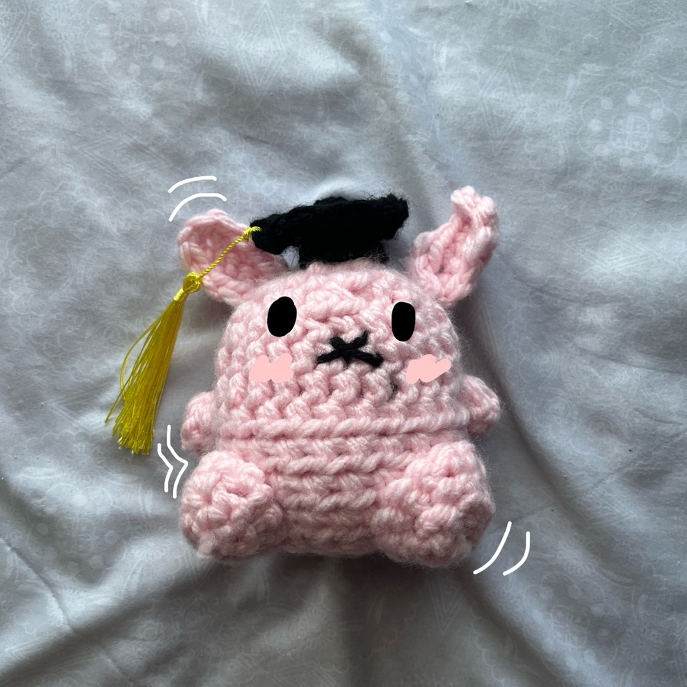 Pink Crochet Graduation Bunny Plush
